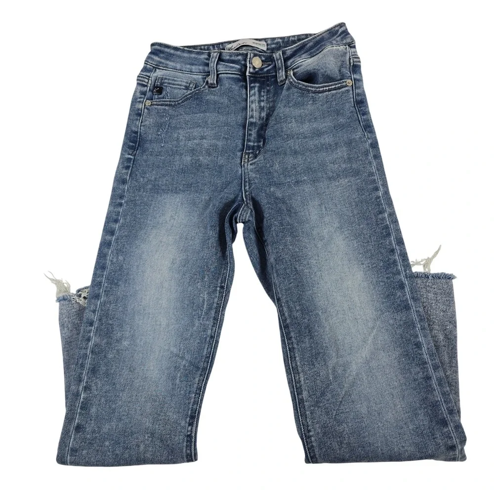 KanCan Women's Jeans Size 26 Blue Acid Wash Distressed‎ Crop Flare